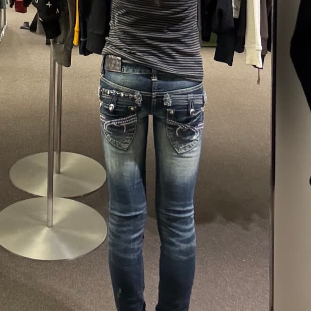 24)레드페퍼 빈티지 Y2K 큐빅 포인트 로우라이즈 데님팬츠