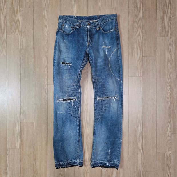 HOO KOO JAPAN 블루 디스트로이드 데님 팬츠