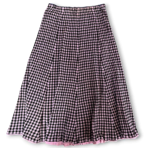 JPN 츠모리치사토 퍼플블랙 글리터 깅엄 체크 롱스커트 M
