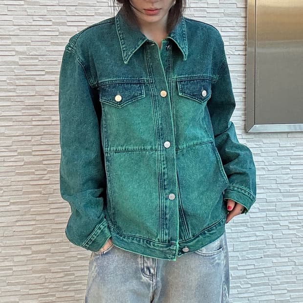 90s 올드스쿨 그린 데님 트러커자켓