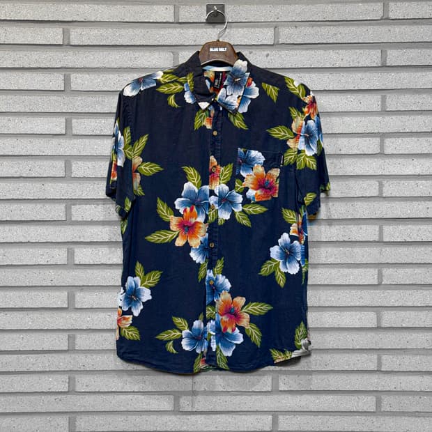 VINTAGE 하와이안 셔츠 프린팅 디테일 네이비