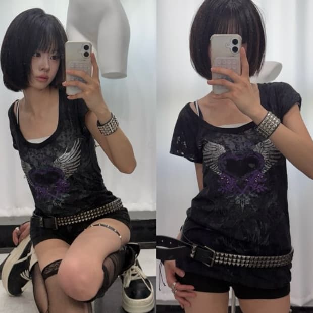 🎸씨스루 블랙 레이스 티셔츠🎸