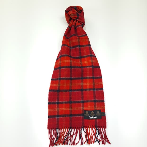 MX519 바버 90s 스코틀랜드판 램스울 타탄체크 레드 머플러 목도리