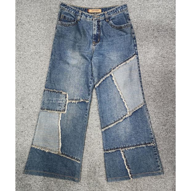 리우지준 패치워크 부츠컷 와일드 데님팬츠 청바지 L