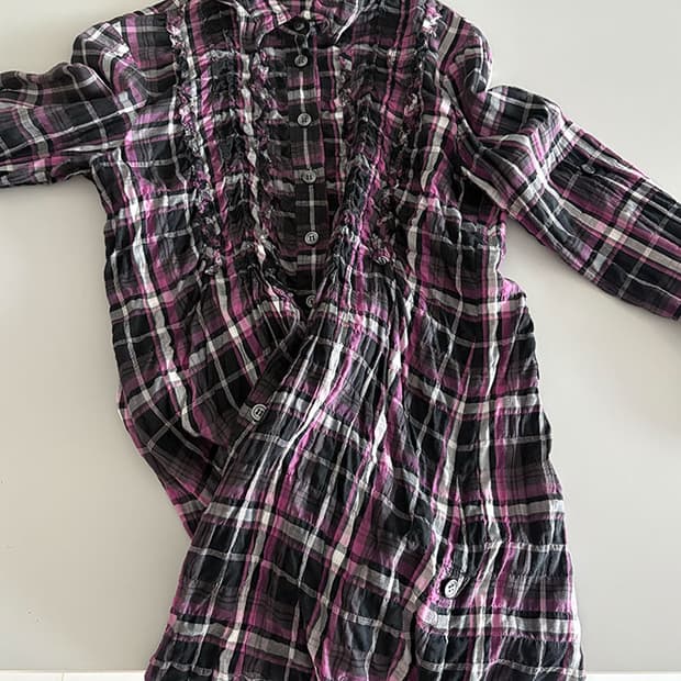 plaid frill shirt dress