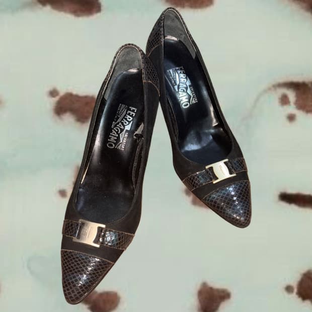 살바토레 페라가모 빈티지 파이톤 펌프스 힐