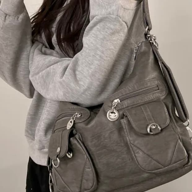 에이블리 빈티지 투포켓 숄더백 백팩 그레이