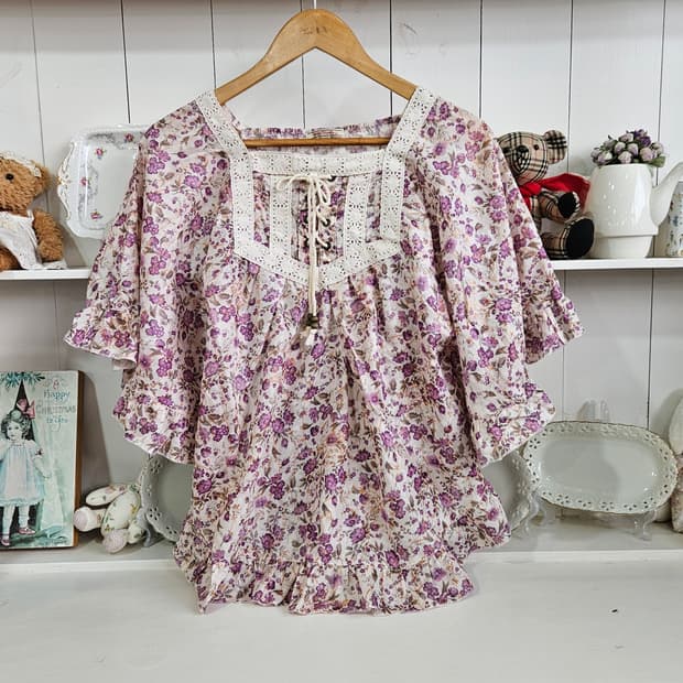 no0327 플로럴 케이프 망또 블라우스