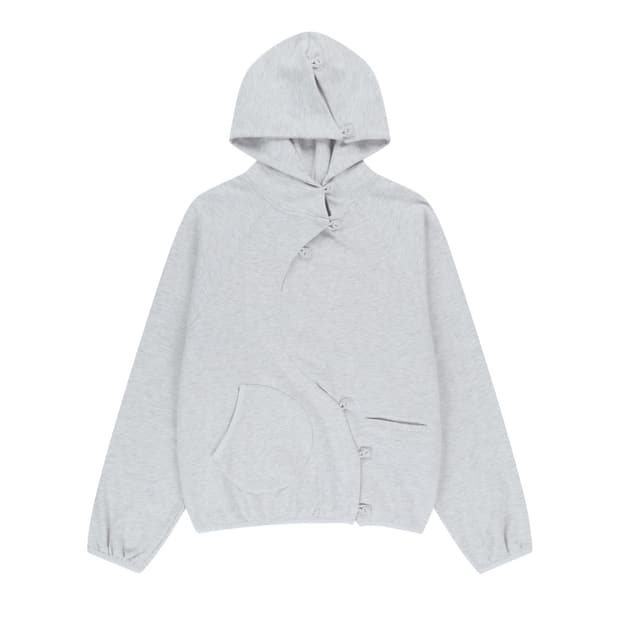 BUTTON HOODIE [WHITE MELANGE]