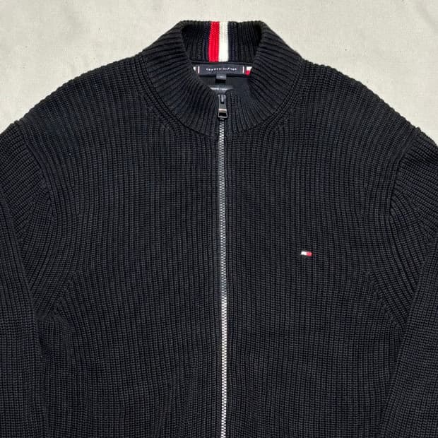 XL 타미힐피거 미니 플래그 블랙 니트 집업