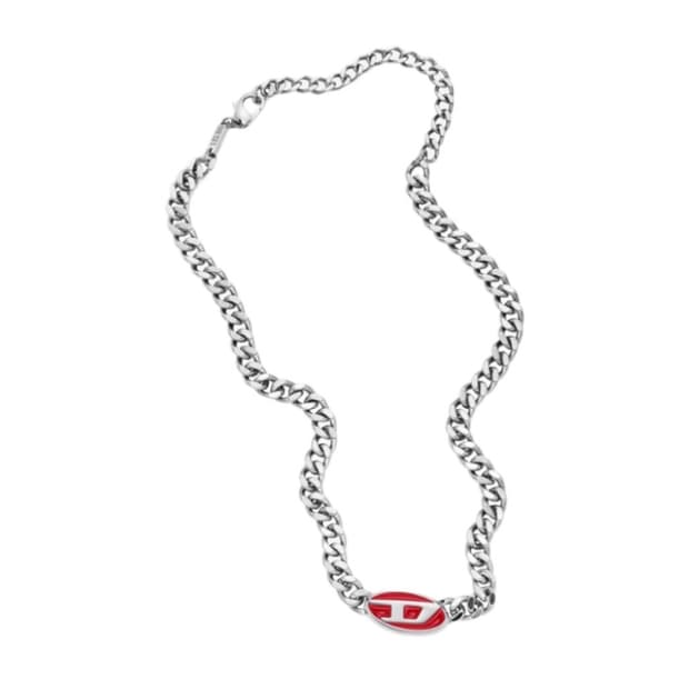 디젤 레드 에나멜 스테인리스 스틸 체인 목걸이 실버