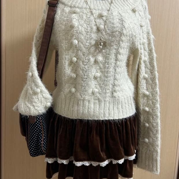 set up) 리즈리사 아이보리 니트+빈티지 브라운 벨벳 스커트