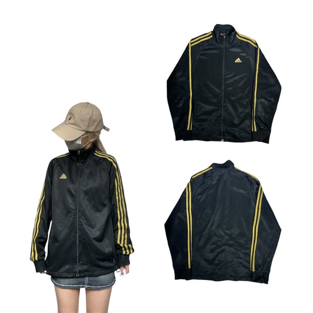 아디다스 블랙 골드 삼선 트랙탑 져지 M
