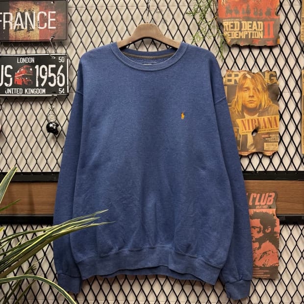 폴로 랄프로렌 스웻셔츠 오렌지 포니 로고 포인트 블루