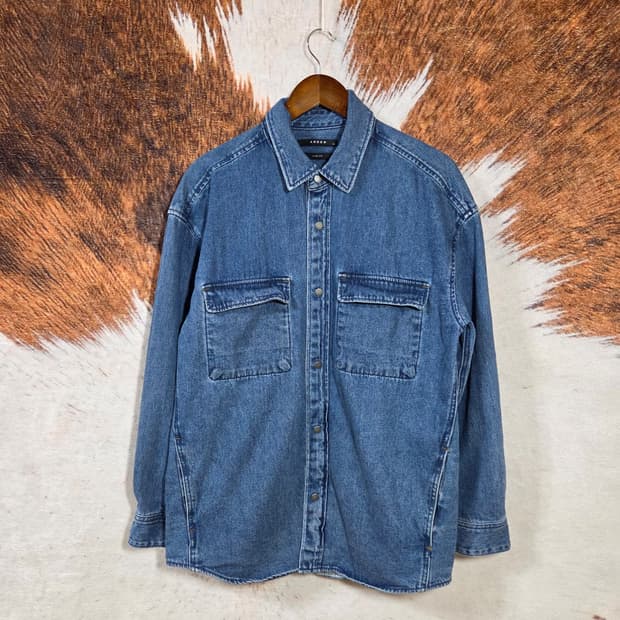 앤듀 오버핏 중청 투포켓 데님자켓