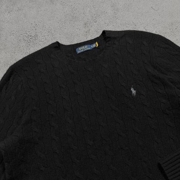폴로 울 캐시미어 블랙 꽈배기 니트