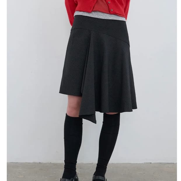 Kijun- Striped Unbalance Skirt Black