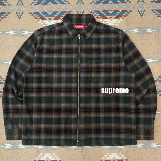 [M] 슈프림 쉐도우 플레이드 플란넬 집업 셔츠 그린 - 24SS