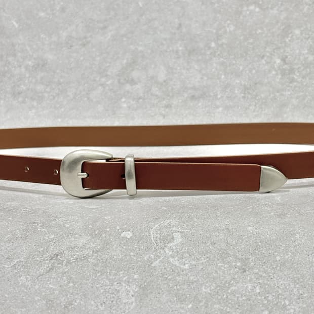 Oribell 라운드 볼드 버클 이탈리아 소가죽 웨스턴 벨트 카멜