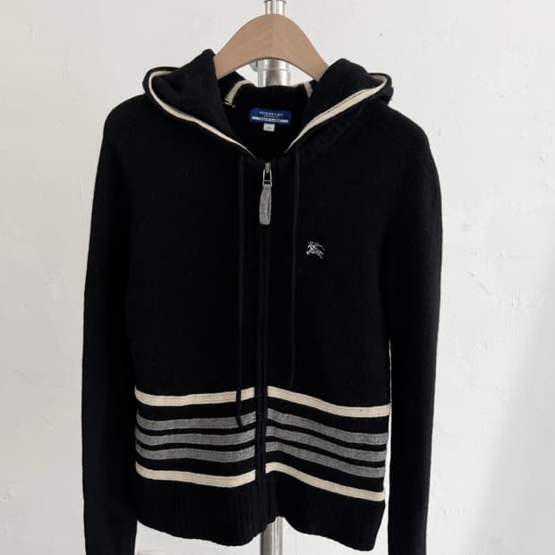 Burberry 버버리 블루라벨 블랙 로고 니트 후드집업