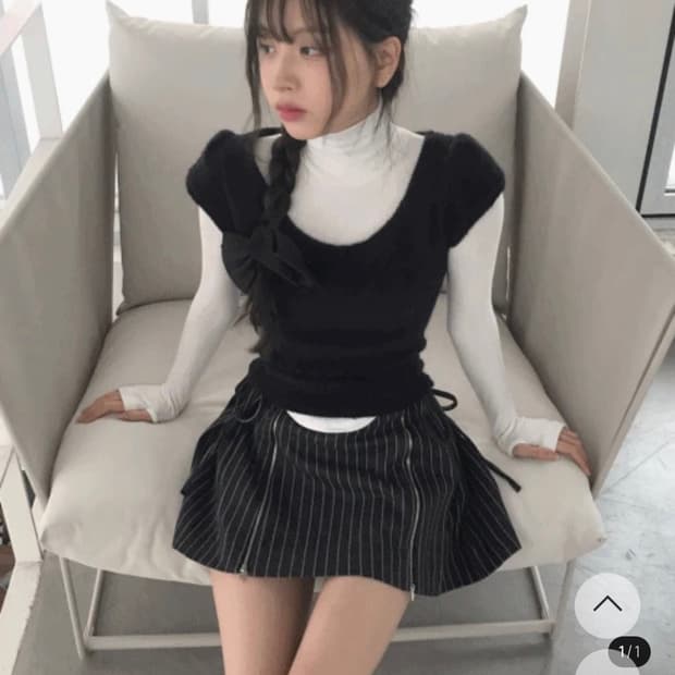 클라우드이모션 클모 우디 라운드 하프 반팔 니트 레이어드 탑 다크네이비