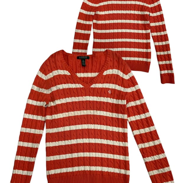 로렌 랄프로렌 스트라이프 브이넥 니트 L