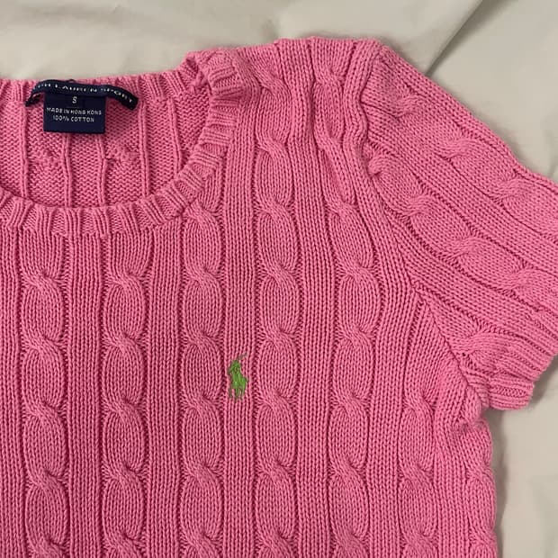 랄프로렌 케이블 반팔 니트 탑