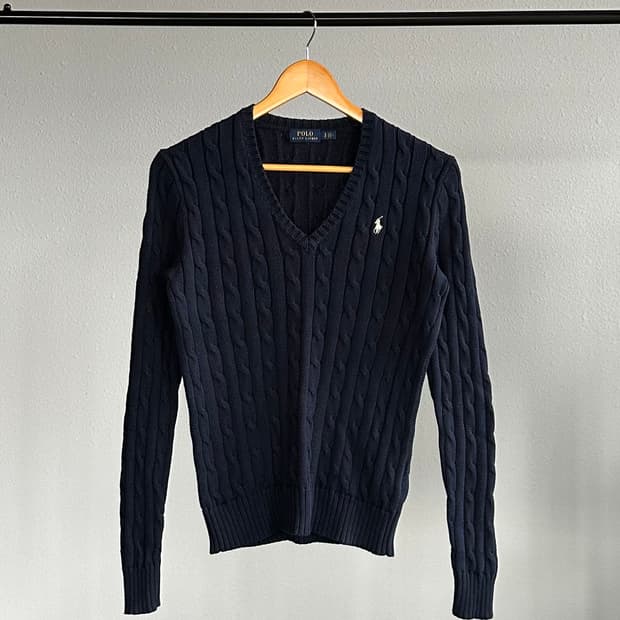 [S]폴로 랄프로렌 브이넥 꽈배기 케이블 니트 네이비