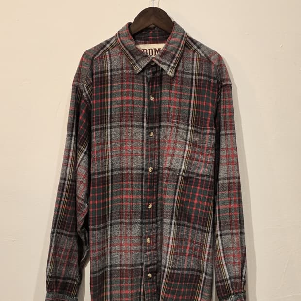 90s BDM Red & Grey Tartan Plaid Flannel 