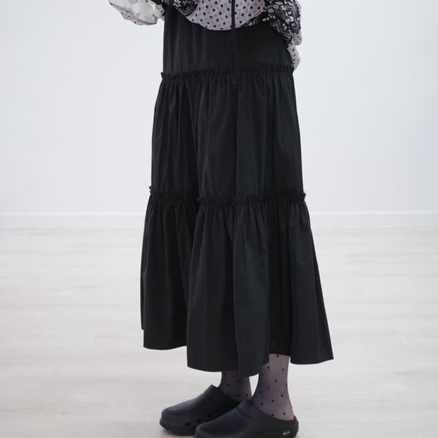  Black cotton long skirt