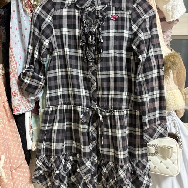 메조피아노 체크 큐빅 프릴 캉캉 원피스 히메갸루로걀