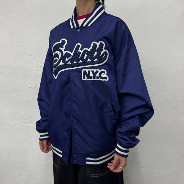 쇼트(Schott) 22ss 블루컬러 스펠링 로고 나일론 바시티 자켓
