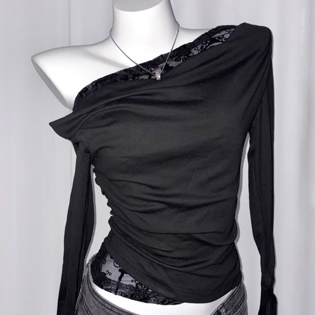 레이스 언발란스 오프숄더 일본 하라주쿠 쿠로갸루 st