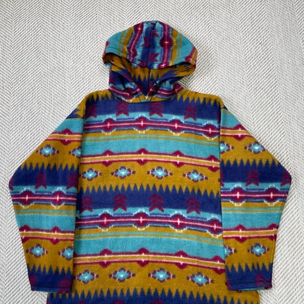 빈티지 에스닉 패턴 플리스 후디