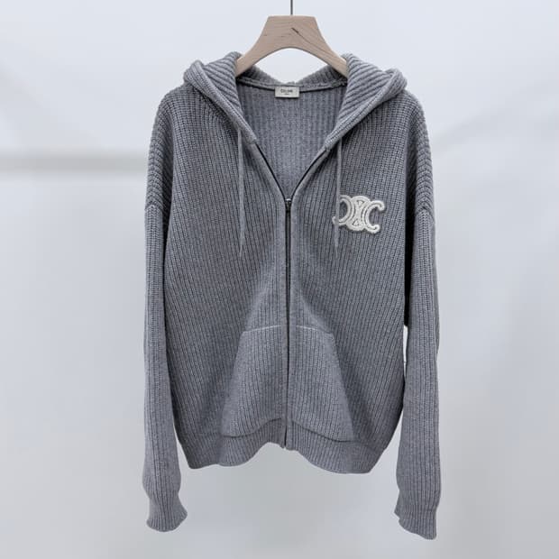 [S급/오버핏XS] 25FW 셀린느 트리오페 울 리브드 니트 후드집업