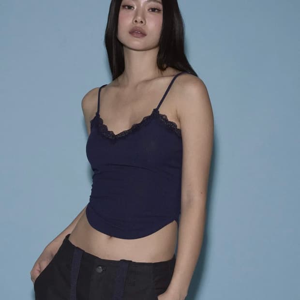 플리즈노팔로우 Flora lace top (Ocean Blue)