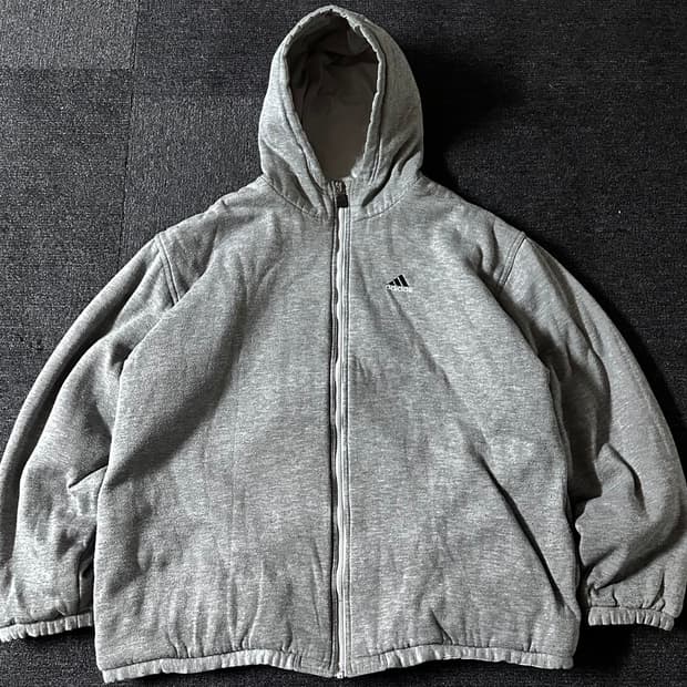 아디다스 리버시블 빅로고 자수 그레이 후드점퍼