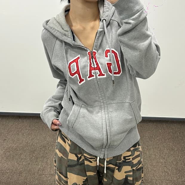 GAP 갭 레드로고 그레이 후드집업