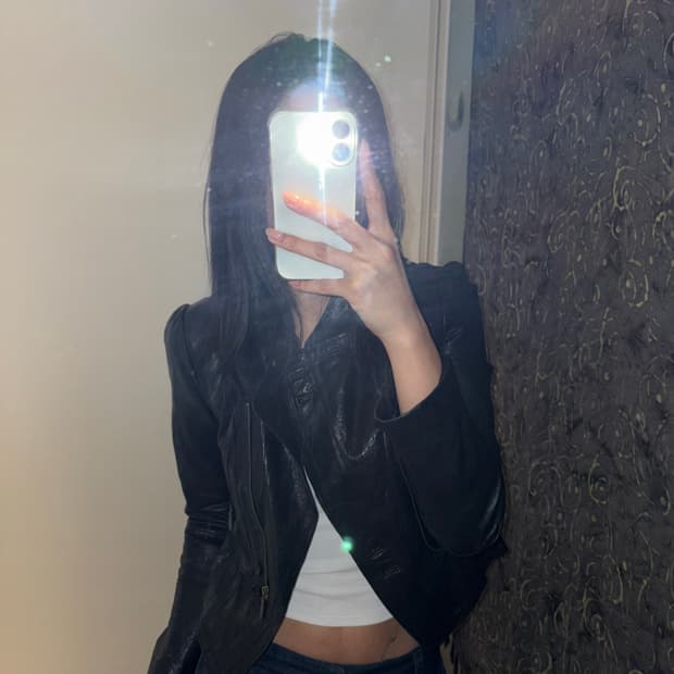 Joinis 고스펑크 크롭 양가죽 라이더 자켓