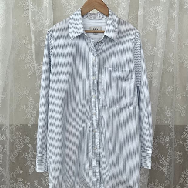 34) 코스 COS 여성 스트라이프 롱 셔츠 블루