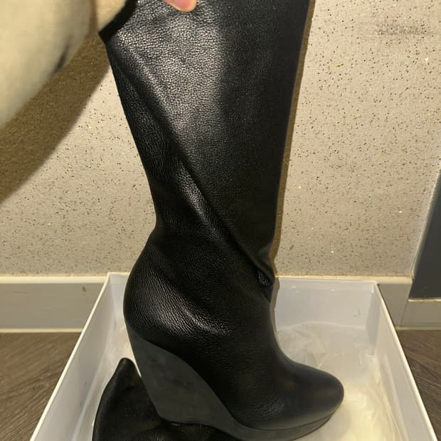 Balenciaga black leather wrap wedge boot