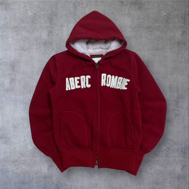 아베크롬비 y2k 스펠아웃 양털 버건디 후드 집업