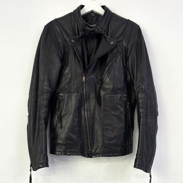 5351 pour les hommes 블랙 버클 바이커 레더자켓
