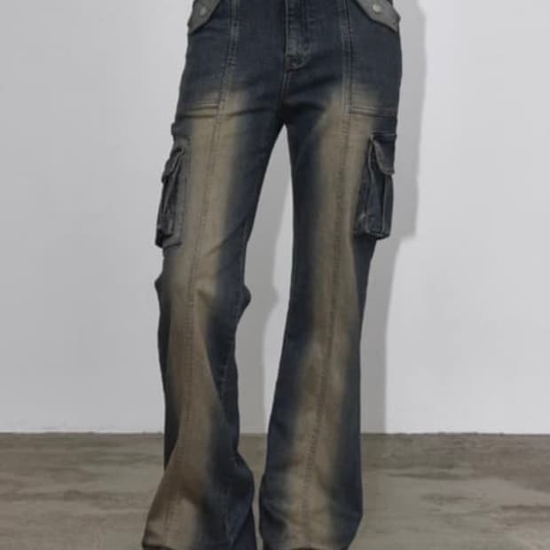 블랙업 워싱 부츠컷 카고 팬츠