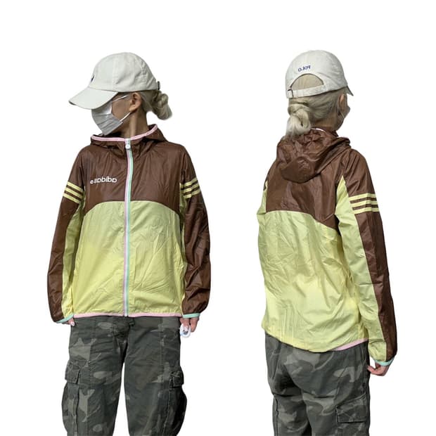 아디다스 브라운 피스타치오 두쫀쿠 배색 후드 바람막이 자켓 M