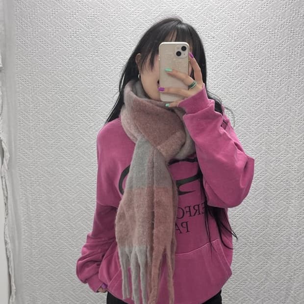 베스킨라빈스 여리 다크 핑크 울 혼방 목도리 머플러 C07113