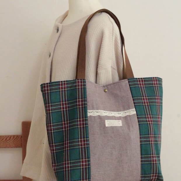 핸드메이드 체크 가방 빅백