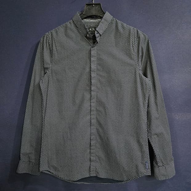 아르마니 익스체인지 멜란지 네이비 남성 슬림핏 100 긴팔셔츠 