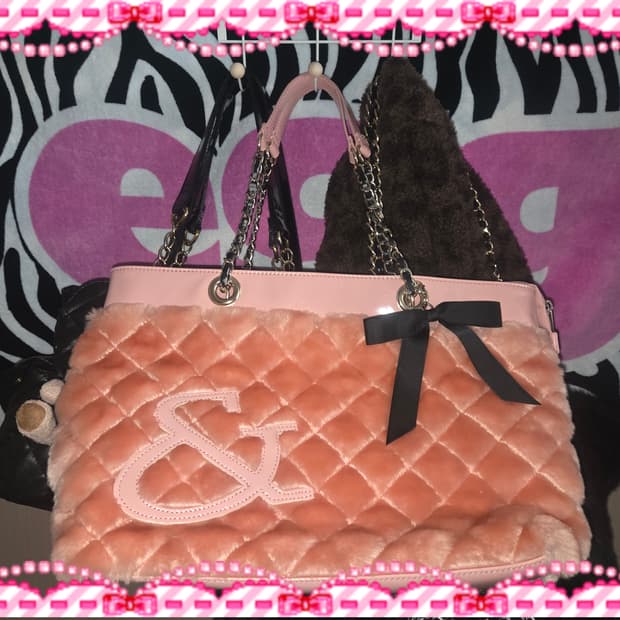 Pinky&Dianne 핑키앤다이안 갸루 핑크 퍼 체인 토트백