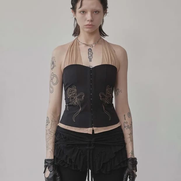 스컬프터 Farm Corset Halter Top Black/Skin